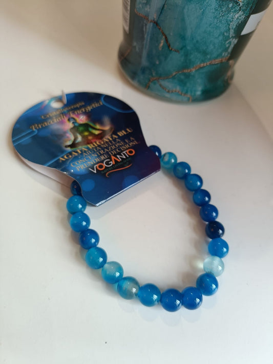 Bracciale energetico per cristalloterapia con Agata Rigata Blu